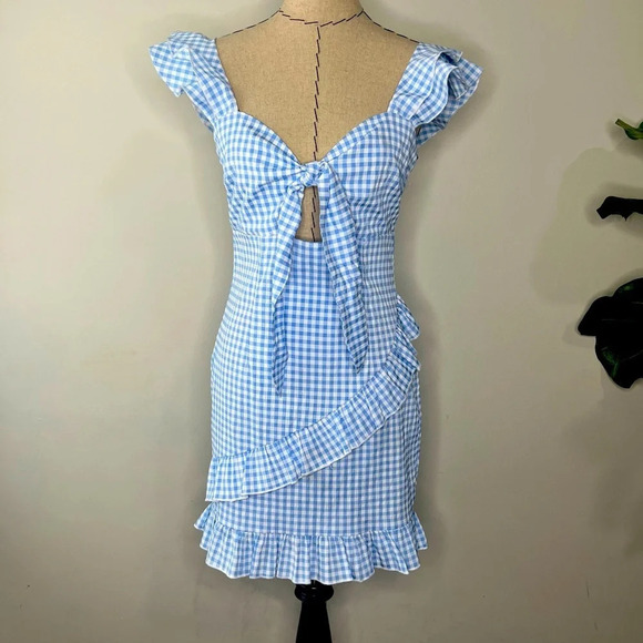 Lena Blue and White Gingham Sundress Size Medium - Picture 2 of 8